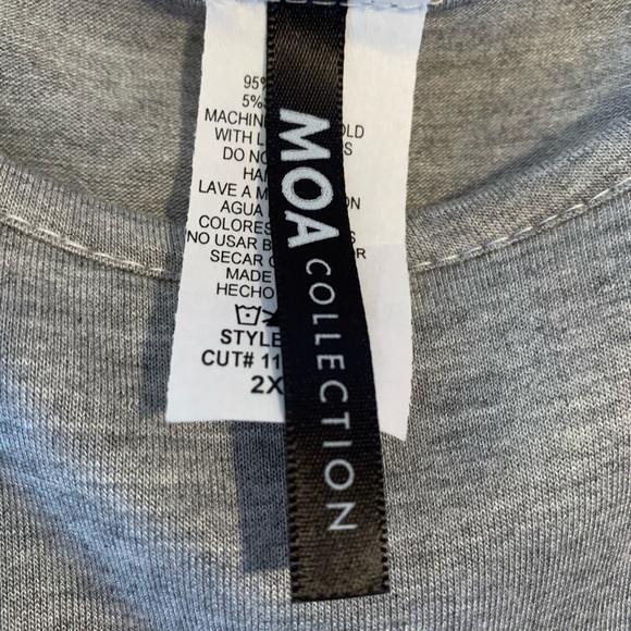 MOA Collection Grey Scoop Neck Short Babydoll Empire Waist Elbow Sleeves 2XL - Picture 6 of 6